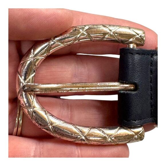 Genuine Italian Leather Black Belt Silver Buckle By Talbots Made USA Size M READ - Picture 3 of 5